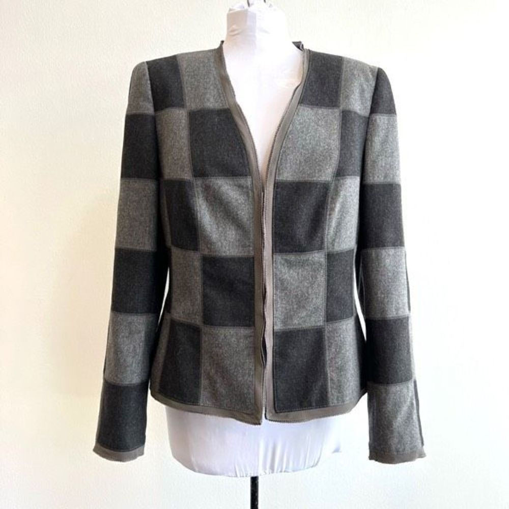 Vintage Basler Women’s US 10 Checker Board Sweater Cardigan Virgin Wool Zip Up